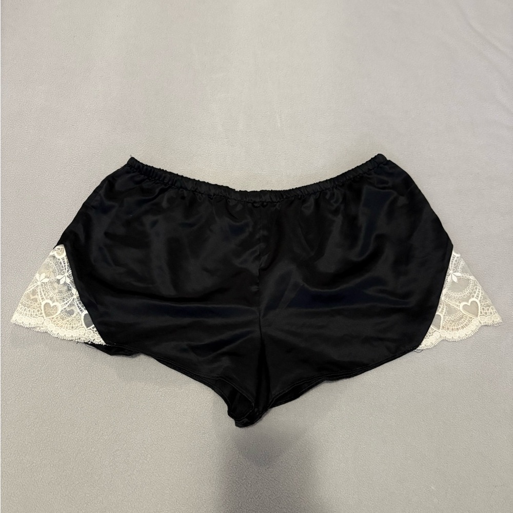 Black Satin Lace-Trim Sleep Cami & Short Set - Picture 5 of 7